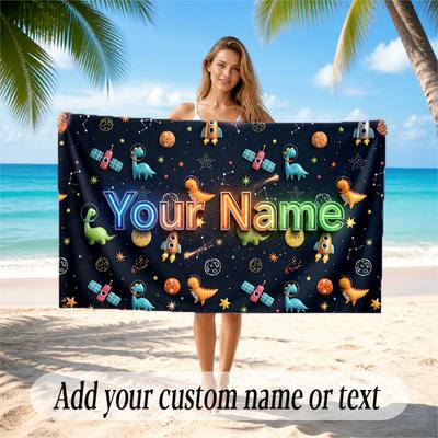 Astronaut Space Theme Quick Dry Beach Towel Custom Name Text Print Large Sand Resistant Towel Beach Vacation