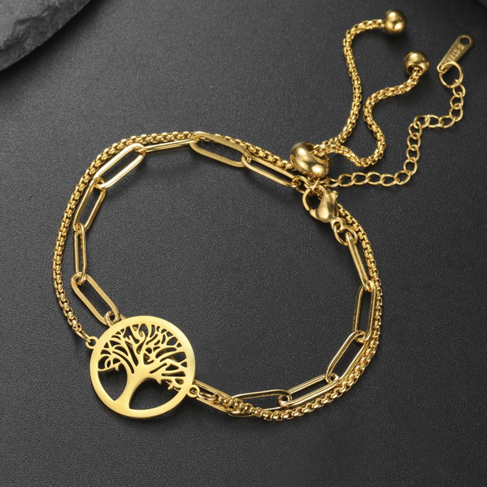 My Shape Flower of Life Bracelets 2 Layers Chains Combination Bracelet Stainless Steel Bangle Tree of Life Charms Jewelry Amulet