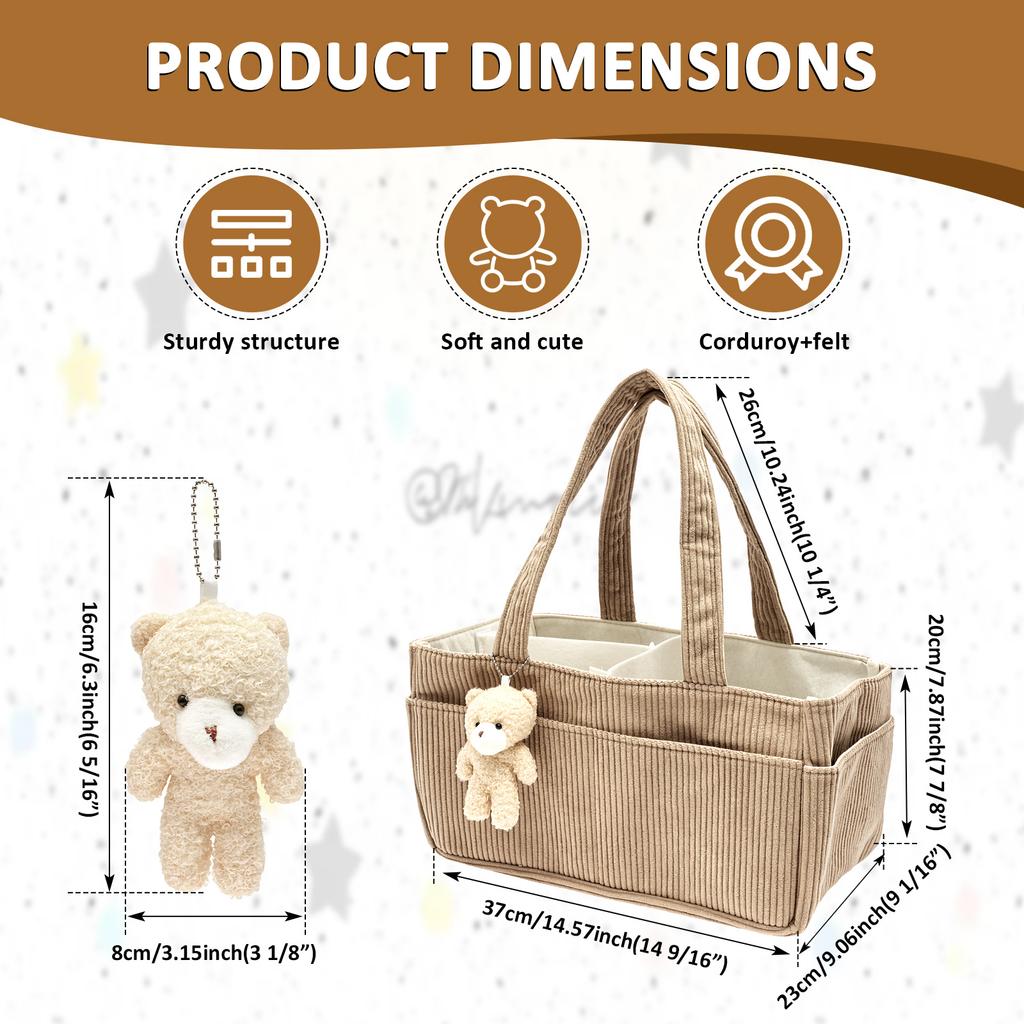Reise Tragbare Mommy Bag Faltbare Baby Windel Caddy Organizer mit Griff und Bären Anhänger Corduroy Neugeborenen Windel Aufbewahrungskorb