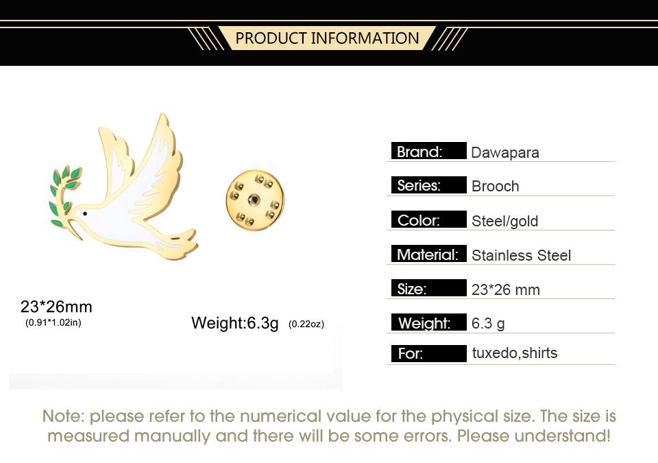 Dawapara Dove of Peace Brooch Animal Bird Dove with Olive Enamel Pin Stainless Steel Accessories for Men Women
