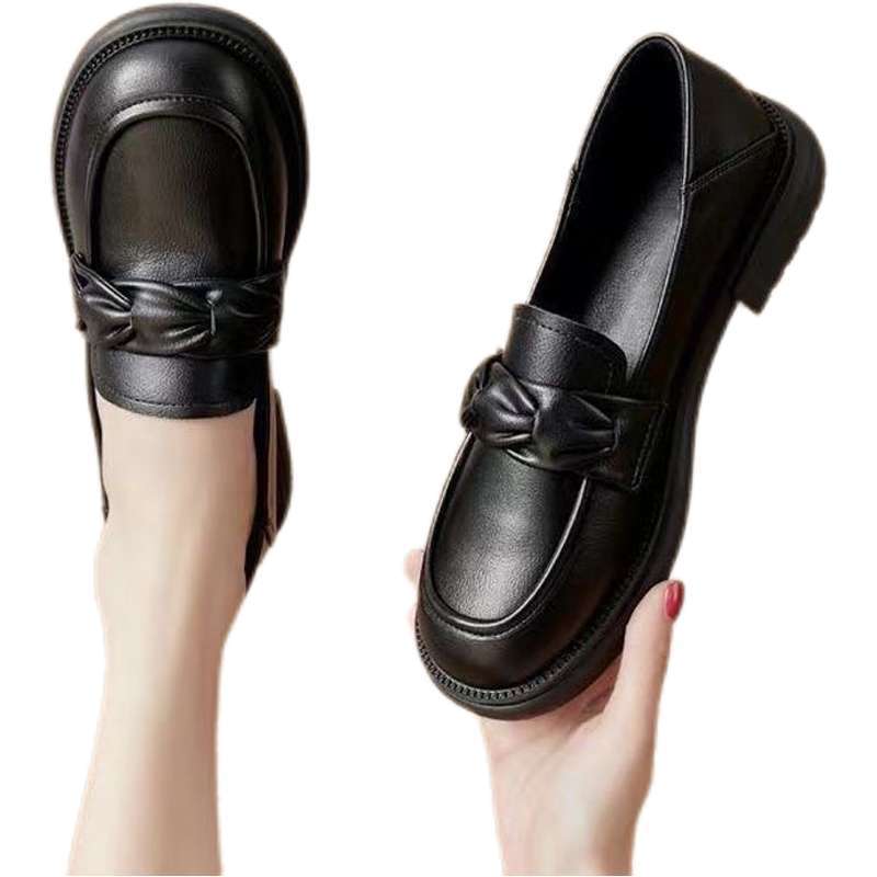 British Style Small Leather Shoes Women's 2025 Spring and Autumn New Round Head Low Heel Single Shoes One Pedal Loafers Show Feet Small Women's Shoes