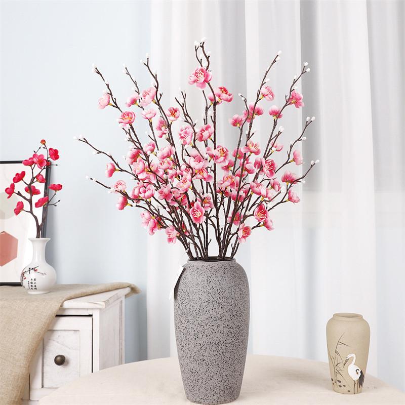 56cm Long 10pcs/lots New Year Ornaments Simulated Flowers Plastic Silk Cloth Preserved Plum Blossom Poles Artificial Wedding Plum Blossom Flowers