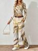 Spring and Autumn digital print women's V-neck long sleeve pants set, comfortable, casual, versatile, slim fit two-piece set