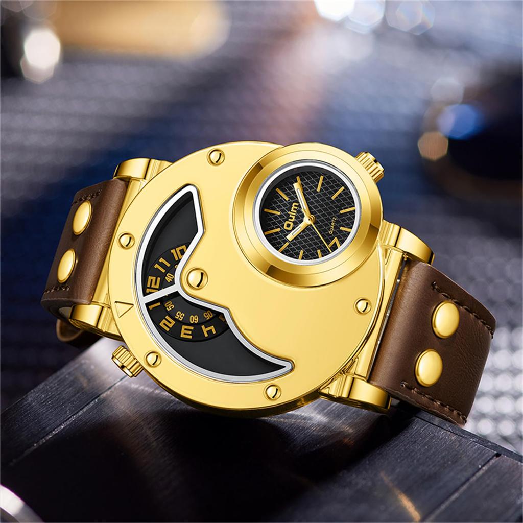 Large Dial Analog Watch with Leather Waterproof Quartz Black Perfect Gift for Day Men's Strap Watch, - Birthdays, Anniversaries, Father's Day,