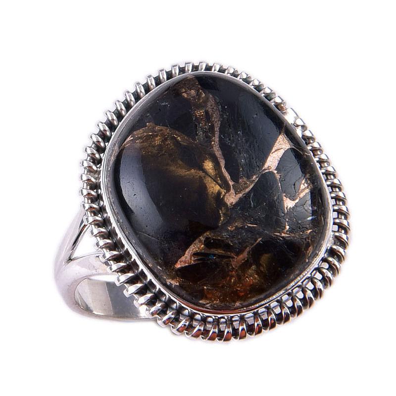 Natural Black Copper Turquoise Gemstone 925 Solid Sterling Silver Ring S.9 r9V92