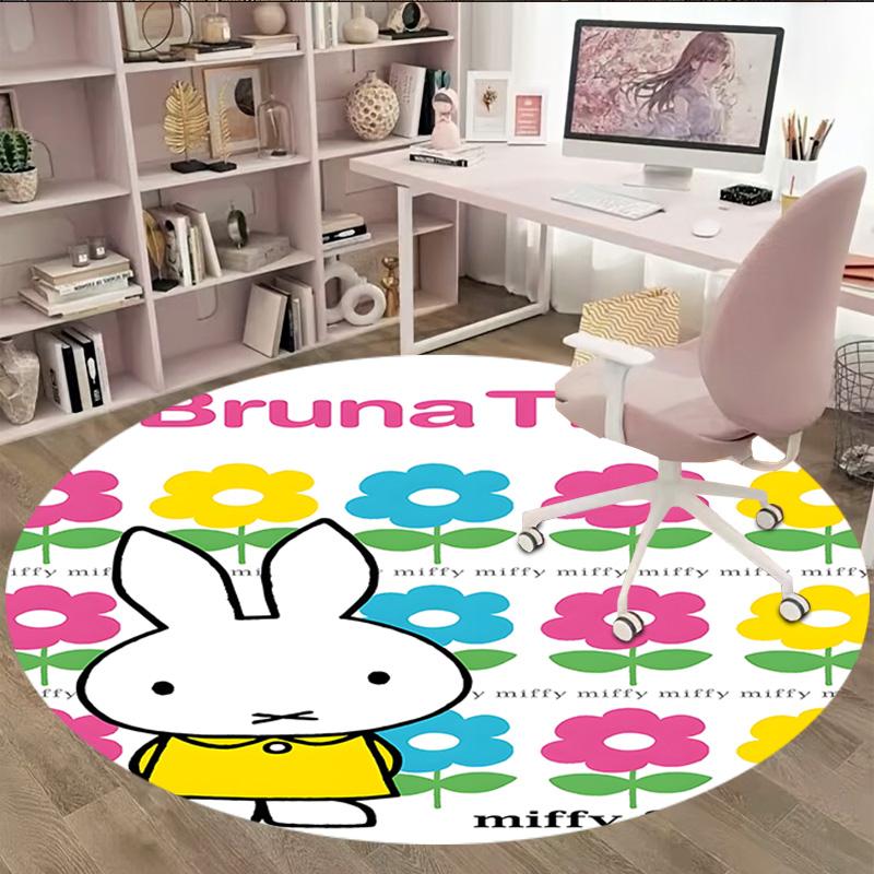 1pc Miffy3 Print Round Carpet Chair Round Carpet Suitable for Bedroom Living Room Home Decorative Carpet