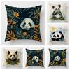 Cute Panda Pillow Cover With Bamboo And Floral Pattern, Soft Home Decorative Cushion Cover For Bedroom Living Room 45X45Cm