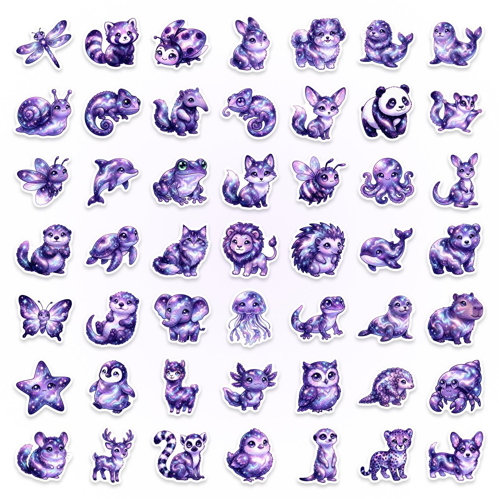 

50 Cute Starry Sky Mix And Match Small Animals Creative Stickers Water Cup Suitcase Decoration Waterproof Stickers