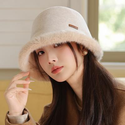 Neu hinzugefügter Samtverdickter Hut mit Brust für Damen Winddicht und warm Fischerhut Vielseitig Gesicht zeigend Kleiner Bucket Hat Beckenhut