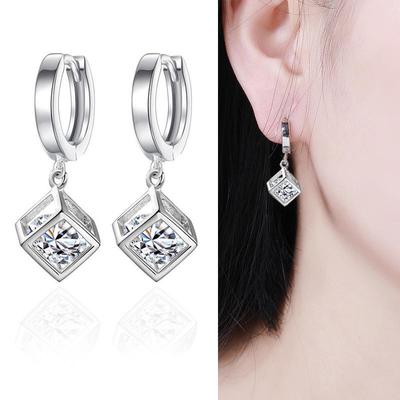 Magic Cube Love Window Tassel Earrings - Women's Square Ear Hooks, Korean Style, Elegant All-match Jewelry