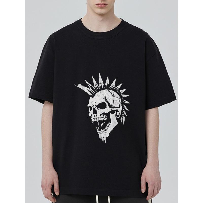 

Black T-Shirt with Skull and Mohawk Print for Casual Wear XXXXL чёрный