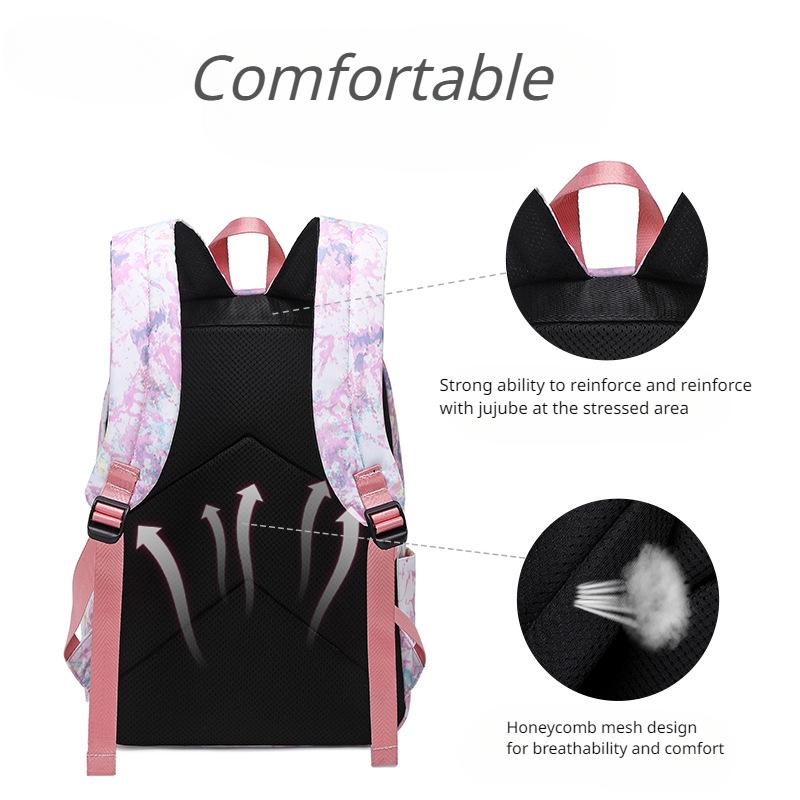 2023 Ny motetrykt skolesekk med stor kapasitet Graffiti studentryggsekk kvinner tredelt bokveske med Bento-pose Blyantveske