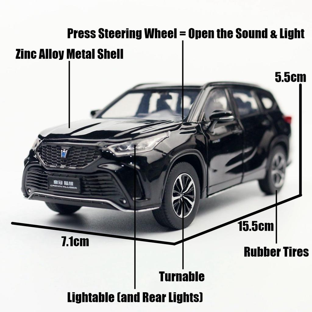 1/32 Toyota Crown Kluger HYBRID Toy Car JKM Diecast Miniature Model SUV Sport Sound & Light Educational Collection Gift for Kids
