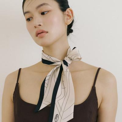 AVVINA PELLE Pattern Long Twilly Silk Scarf - Beige