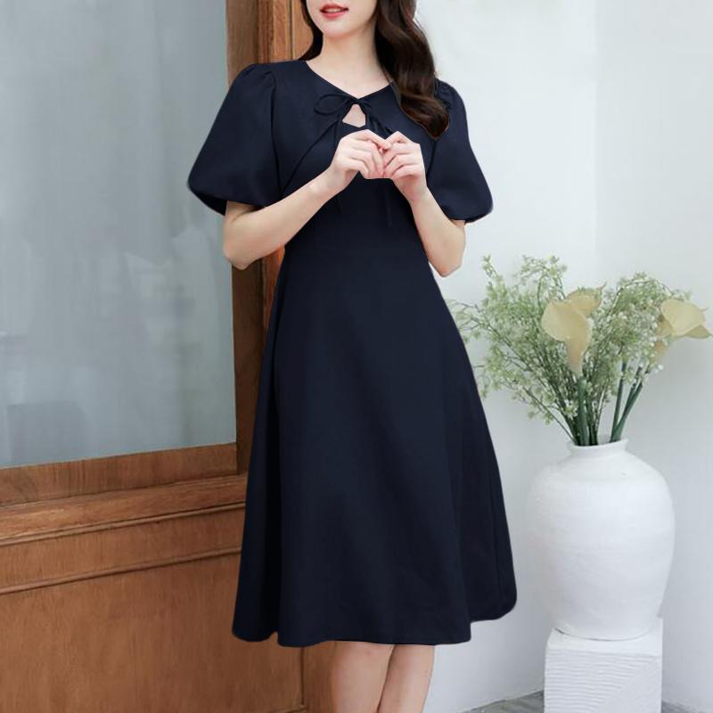 

ZANZEA Женское летнее платье с коротким рукавом и круглым вырезом с ажурной отделкой 3XL тёмно-синий