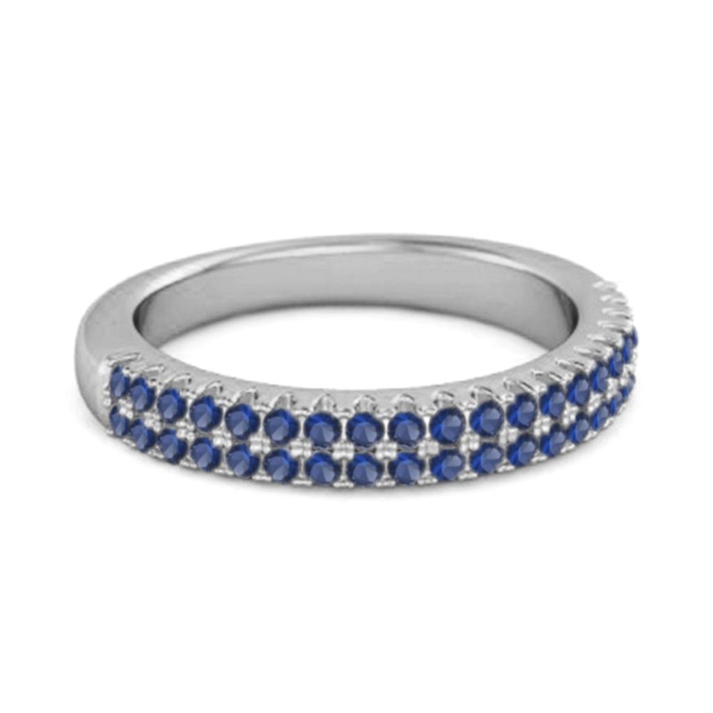 Blue Sapphire Double Row Eternity Band Ring - 925  Sterling Silver