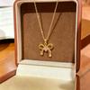 Korean Style Pink Zircon Bow Necklace: Light Luxury, Versatile Summer Fashion, Exquisite High-End Accessory.