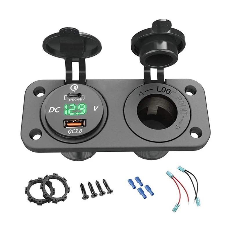 Type C PD QC 3.0 Car USB Socket Panel 12V / 24V Car Charger Built-in Socket Cigarette Lighter Socket for Motorcycle Boat Truck