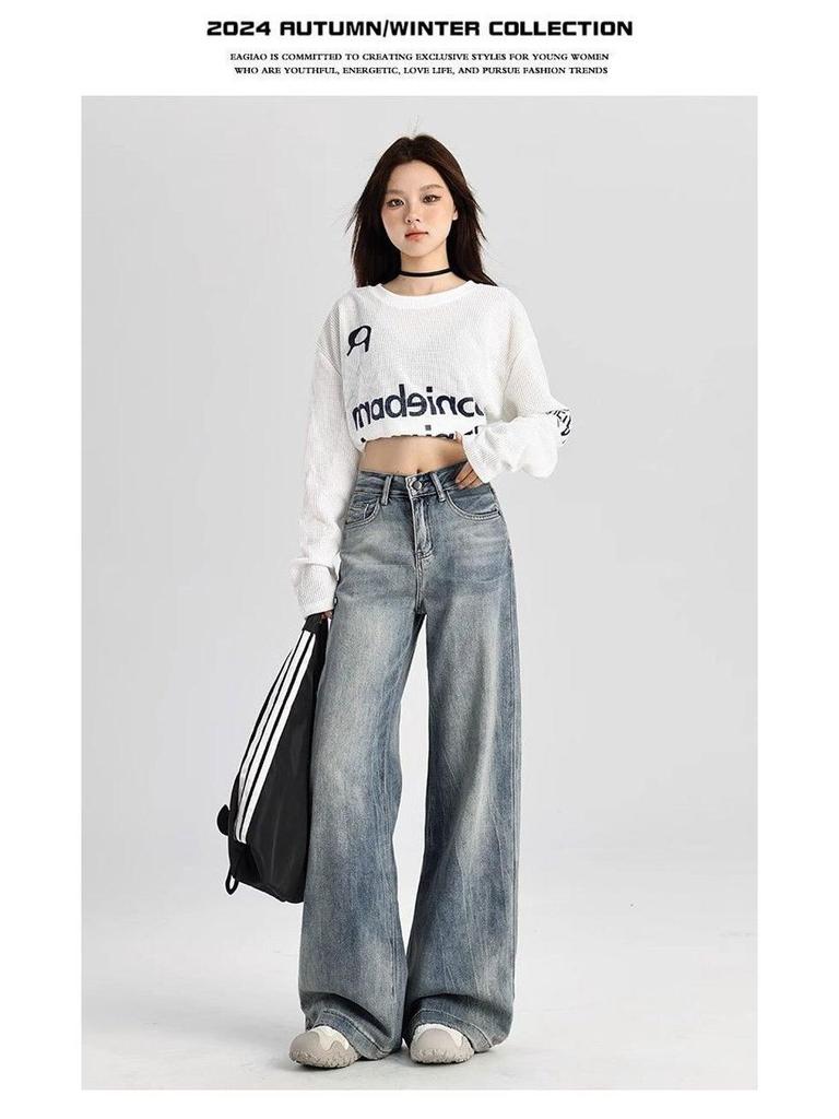 Plus Size High-Waisted Loose Denim Wide-Leg Pants for Women