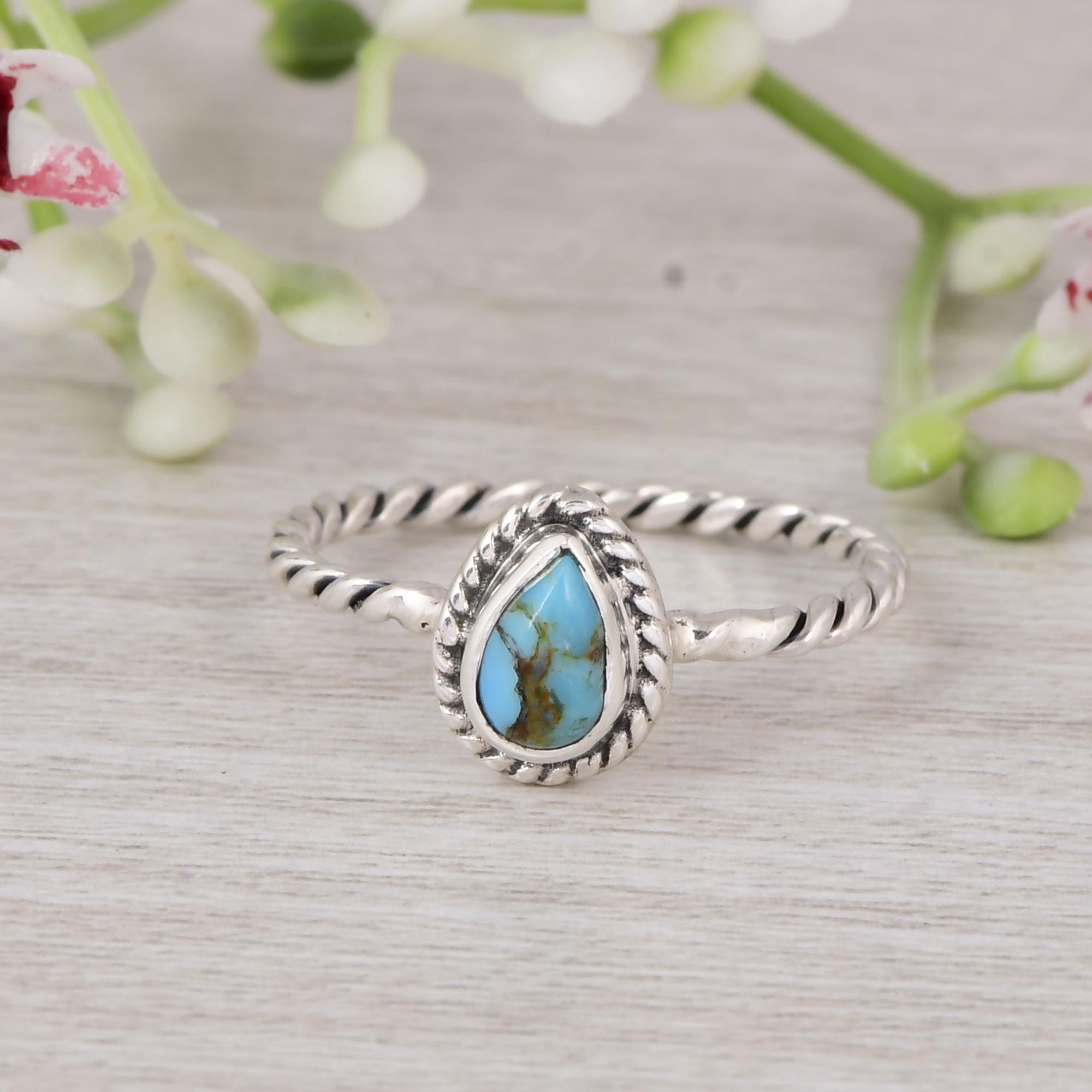 

Kingman Turquoise Teardrop Ring | 925 Sterling Silver Dainty Ring | Natural Blue Turquoise Jewelry | Minimalist Stackable Ring | Gift For Her RAJR0860SLKU-OX_5