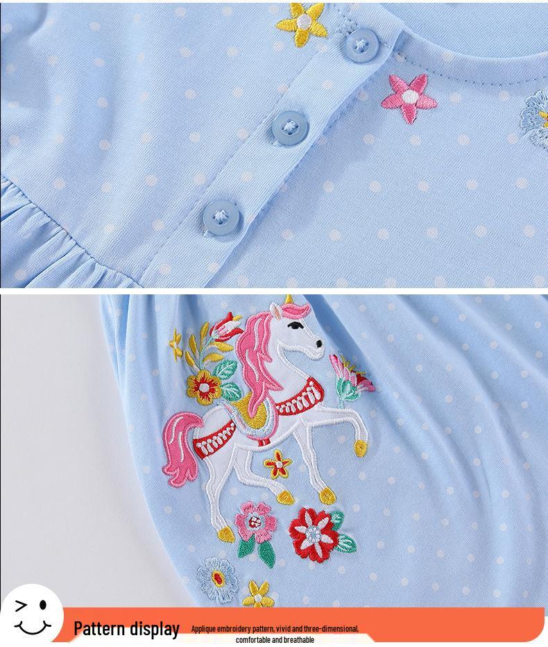 New Cute Embroidered Princess Dress for Girls - Short-Sleeved, Round Neck, European & American Style