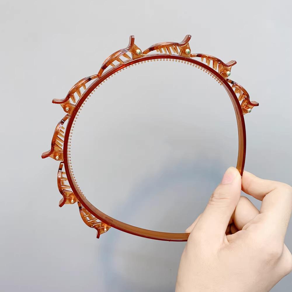 Multi-layer Hollow Weave Double Layer Hair Tie & Bangs Clip Headband, Maillard Style светло-коричневого