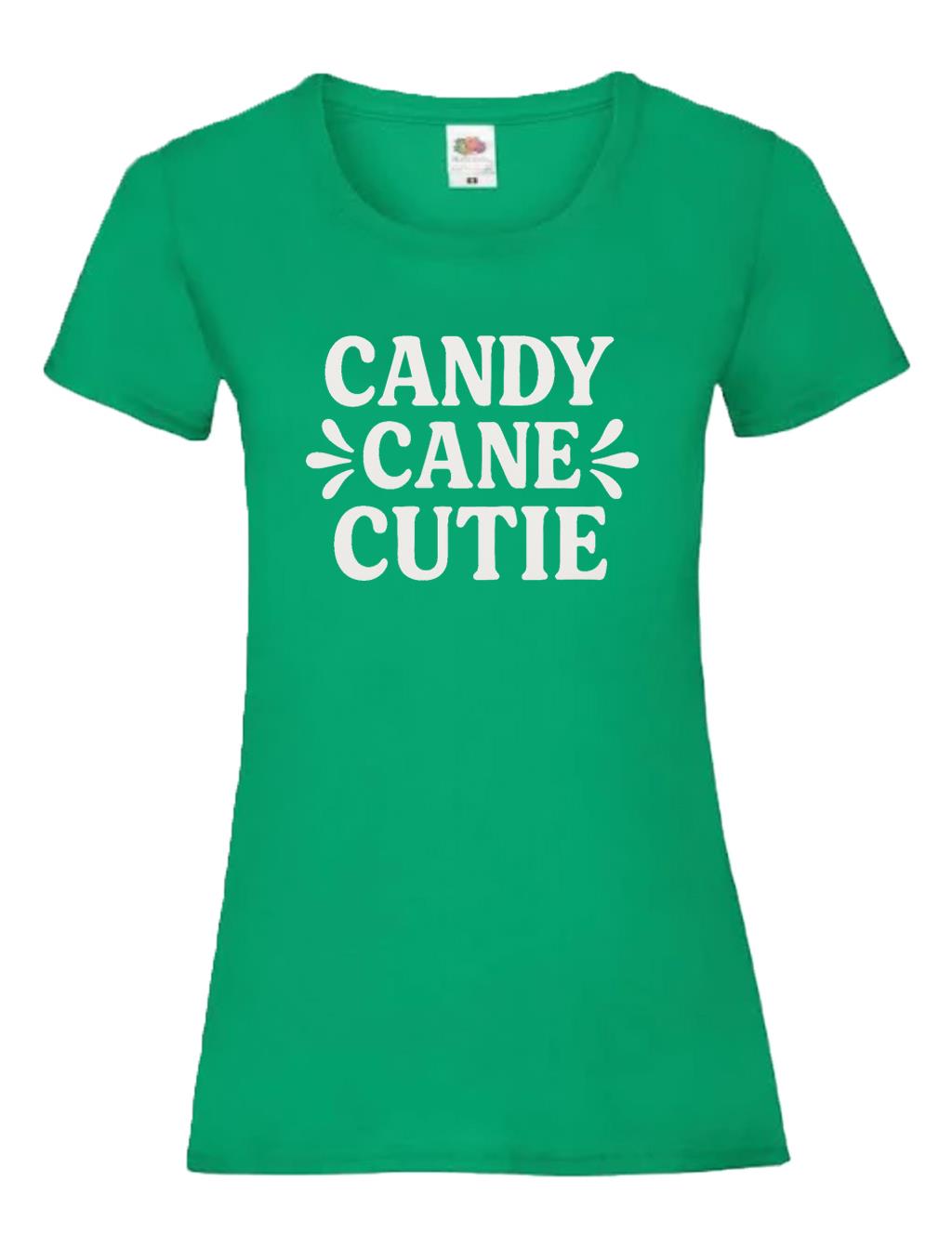 Unisexs Candy Cane Cutie Festive Green Elf Christmas Lady Fit TShirt 2XL