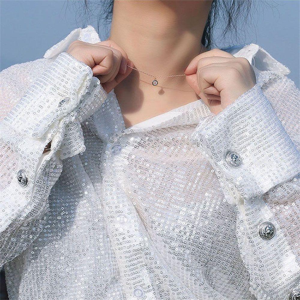 Thin Fashion Pendant Evil Eye Blue Rose Gold/Silver Color Chain Jewelry Necklace Choker Accessories