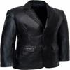 Two-Button Handmade Wear Genuine Leather Lambskin Formal Soft Men's Blazer Black