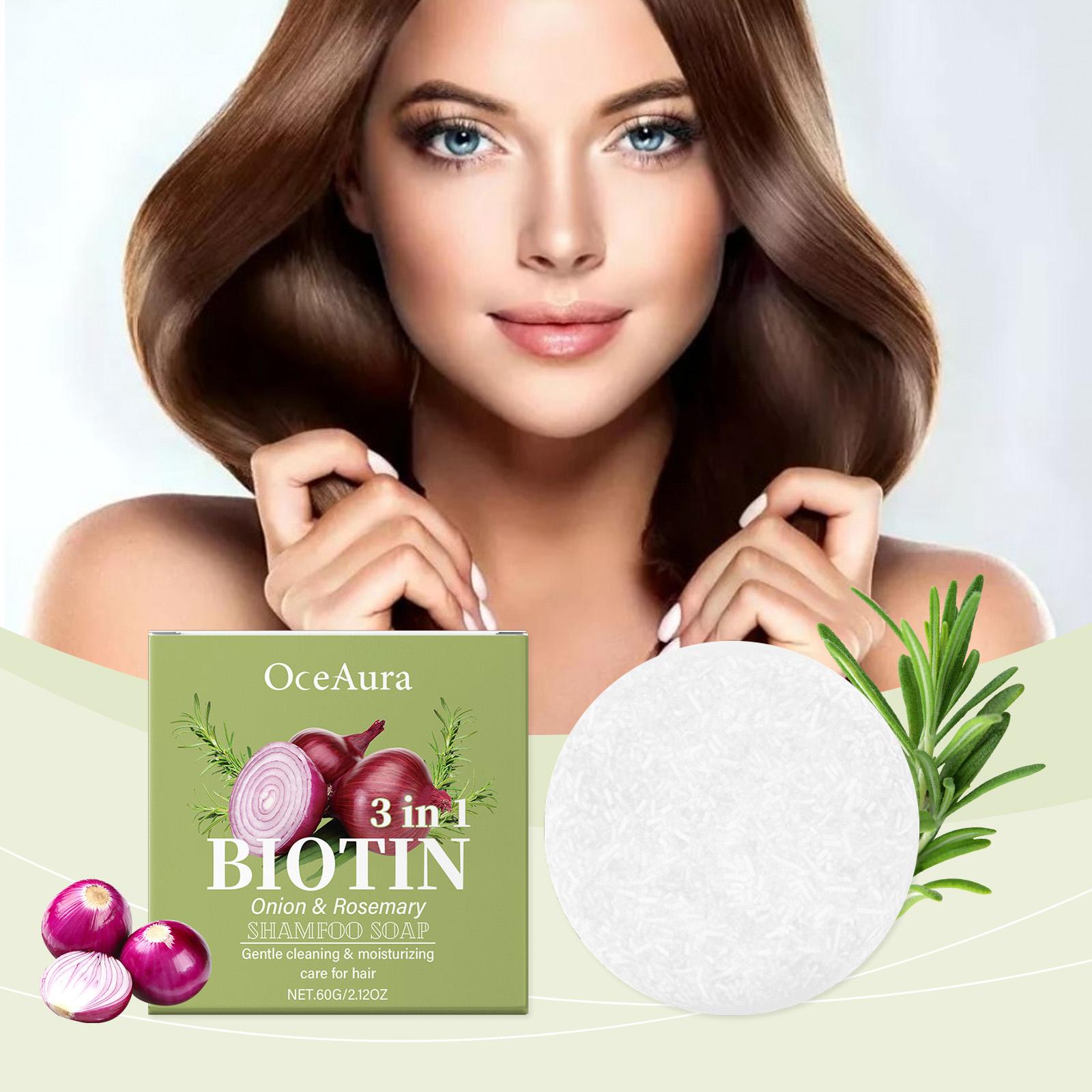 

Твердый шампунь с луком и розмари - Укрепляет и разглаживает волосы - Бессульфатный твердый шампунь для контроля пушистости и ухода за кожей головы 60g