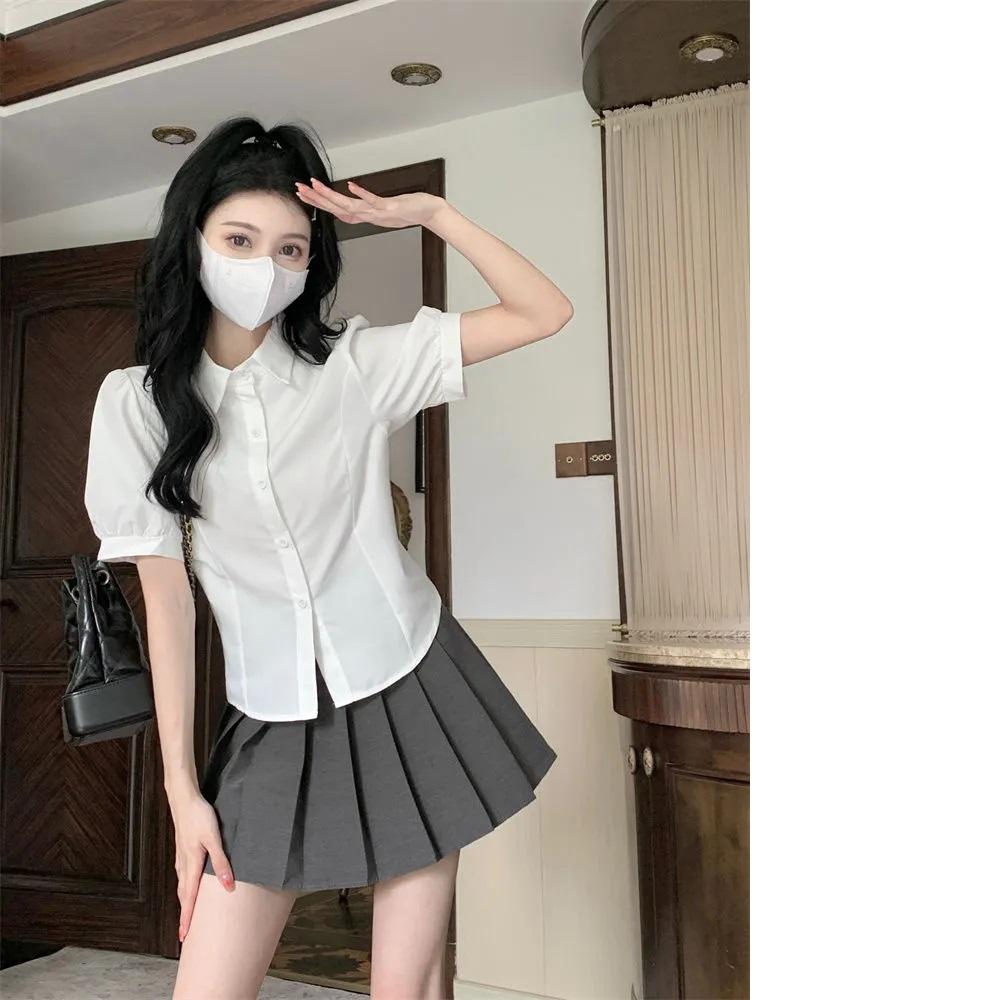 Preppy Bandage Basic White Shirt Women Slim Long Sleeve Cute Top School Button Down Tunic Shirts Blouse Female Casual Lady