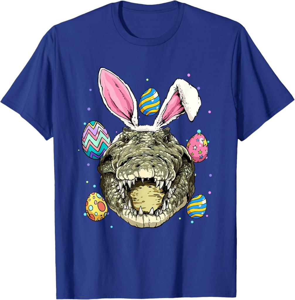 Easter Bunny Alligator Head Graphic Tee Funny Crocodile Lover Men's Short Sleeve T-Shirt
