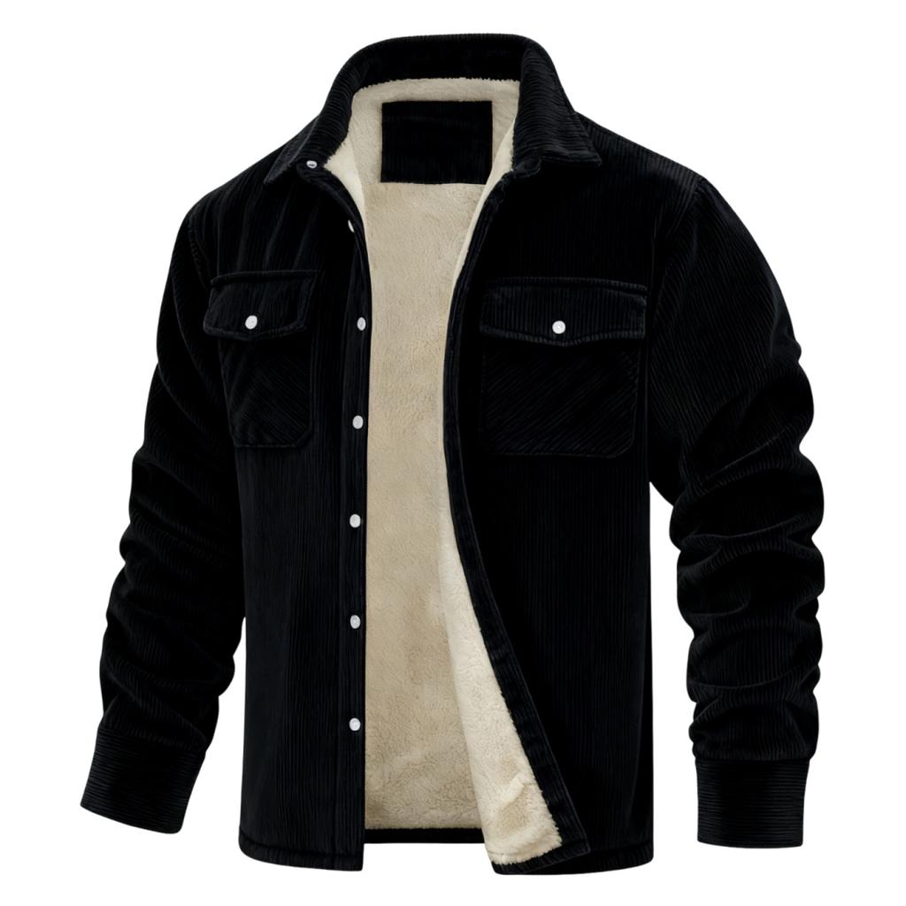 Men's Long-Sleeve Corduroy Jacket With Lapel, Pockets & Single-Breasted Design | Fleece-Lined For Warmth, Fashionable & Casual