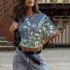 Women Round Neck Pullover Short Sleeve T Shirt Floral Print Loose Fit Casual Top for Daily Wear Lightweight Breathable Fabric