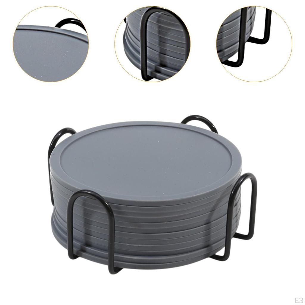 12 Pieces 10cm Silicone Coasters Coffee Coaster Heat Resistant Glass Cushion for Restaurant