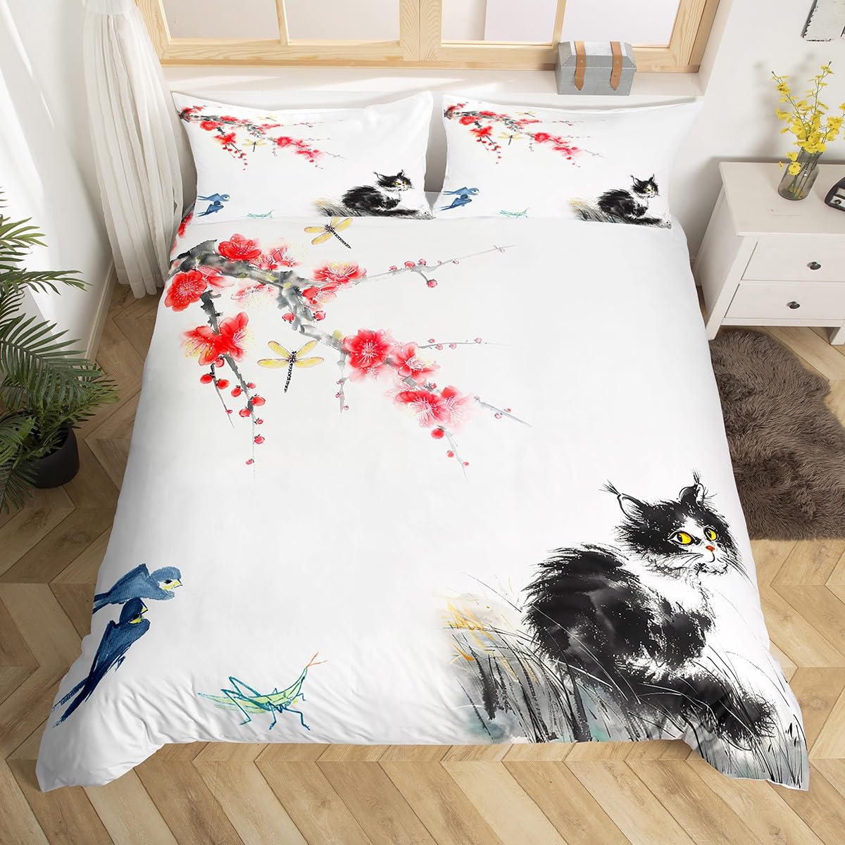 

Comforter Kawaii Cat Pink Bowknot Kitten Bedding Set Sweet Pet Animal Comforter Princess Bow Girly Polyester Comforter (quilt)-EU Single(135*200cm)3pcs