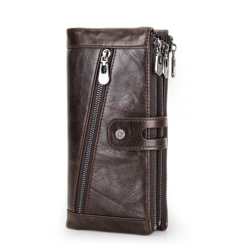 Triple Layer Zipper Women Long Wallet Old Fashioned Genuine Leather Ladies 3 Fold Coin Purse RFID Anti-theft Money Clips Card Holder Bag for Wife Gift