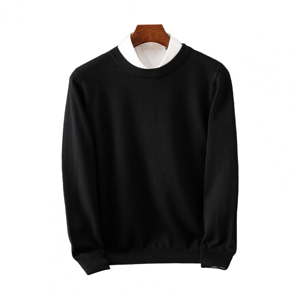 Men Fall Winter Sweater Round Neck Loose Long Sleeves Knitted Elastic Pure Color Business Style Warm Knitwear