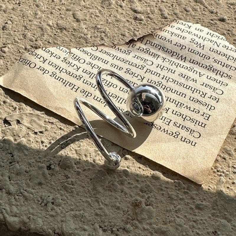 Anelli in Argento Sterling 925 per Donne Coppia Minimalista Fatti a Mano Semplice Retro Anello Sfera Grande Gioielli Raffinati Regalo Previene Allergie