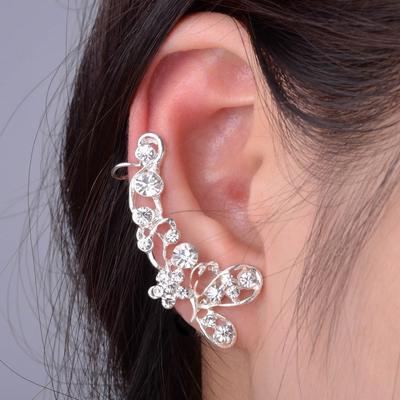 2pcs/1pair Women Fashion Retro Rhinestone Crystal Butterfly Flower Ear Cuff Earring Jewelry