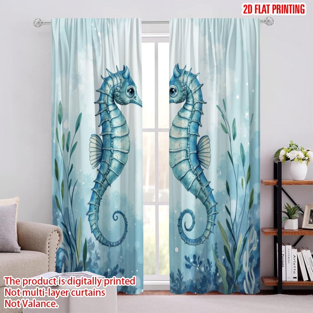 

2pcs,2D plane printing Window Curtain Seahorse Duet Polyester Fabric (without rod) Art Deco Festive Perfect for Living Room, 52.50 × 116.00 cm 2 pcs