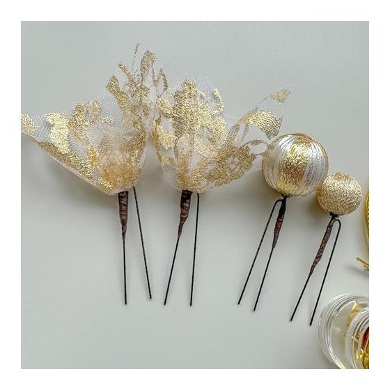 Gold Hair Accessory for Coming-of-Age Ceremony, Headpiece with Pearl Kanzashi, Mizuhiki, Gold Leaf, Lace, Japanese Traditional Kimono, Kanzashi for