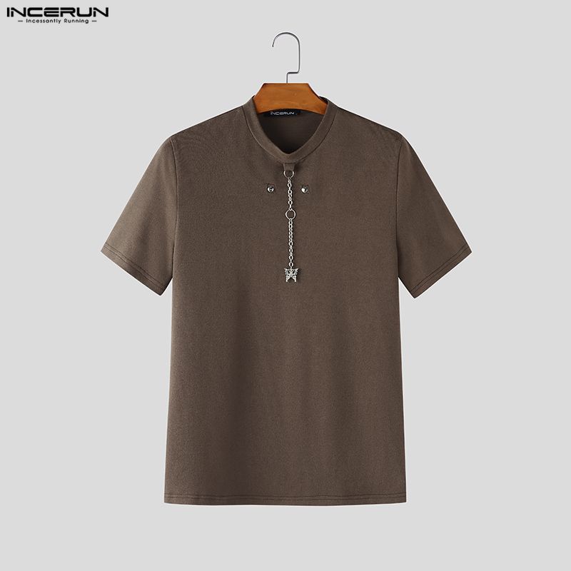 INCERUN Herren Rundhals Kurzarm Einfarbig Lässig Enganliegend T-Shirts Oberteile