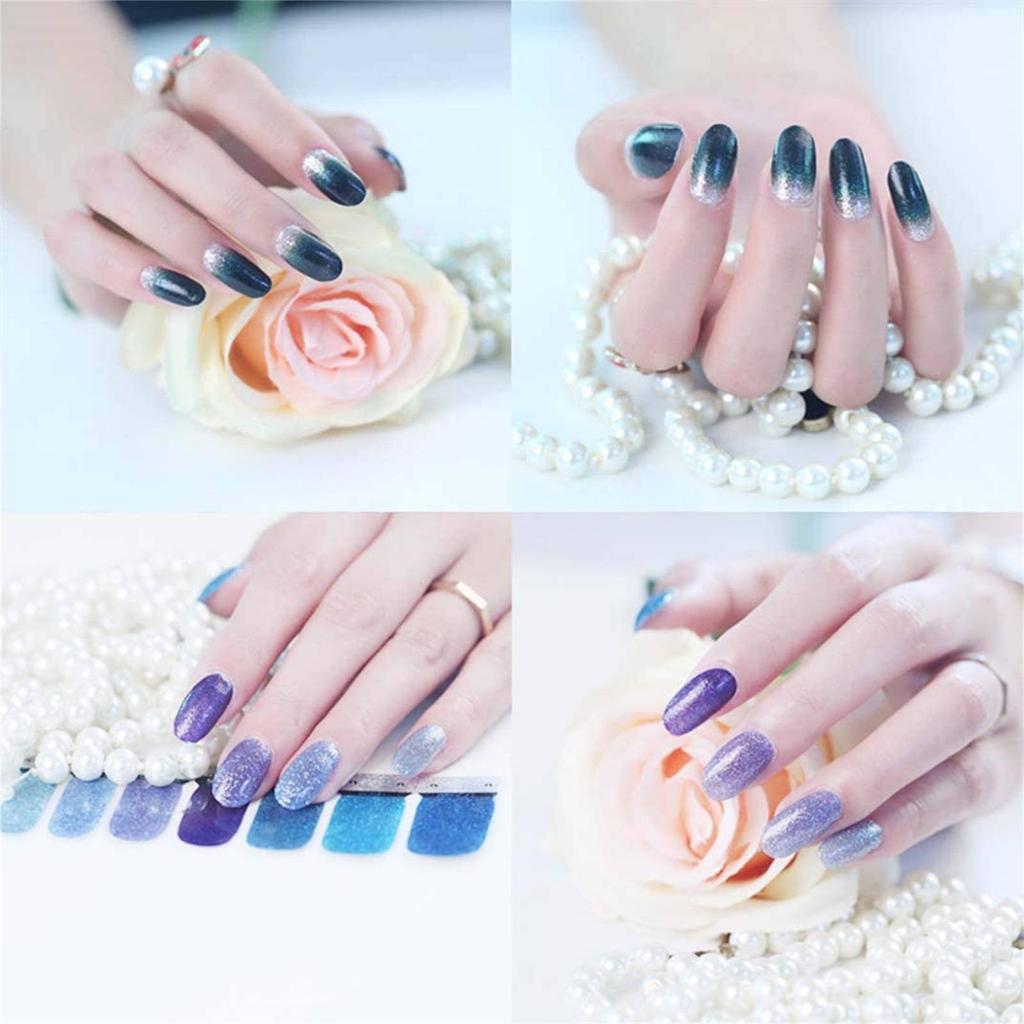 Glitter Gradient Color Full Wraps Polish Stickers Decal Strips Self-Adhesive Sets For Women Girls
