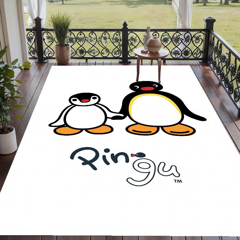 Crystal Velvet Rug with Pingu Design, Soft Non-Slip Floor Mat for Living Room Bedroom Decor