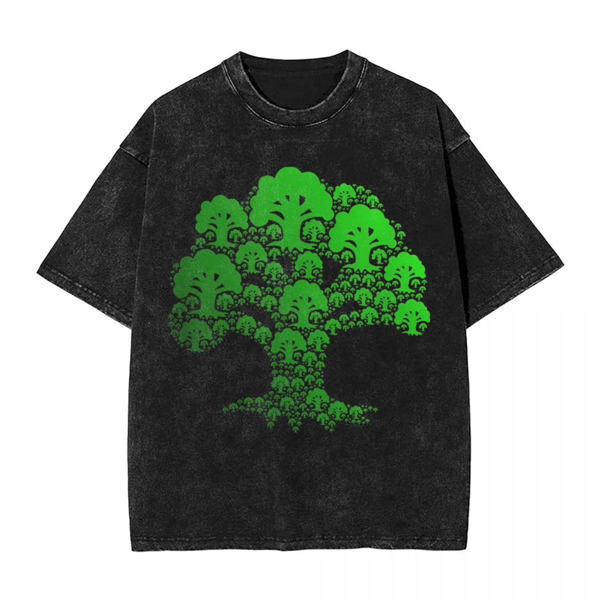 Washed T Shirts Magic The Gathering Green Mana Symbol Novelty TShirt Oversize Streetwear Tees Summer Tops for Men Women Tops S