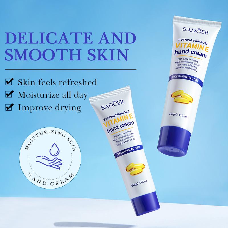 Feuchtigkeitsspendende Handcreme mit Vitamin E. Nachtkerze. Feuchtigkeitsspendende Handcreme gegen Rissbildung