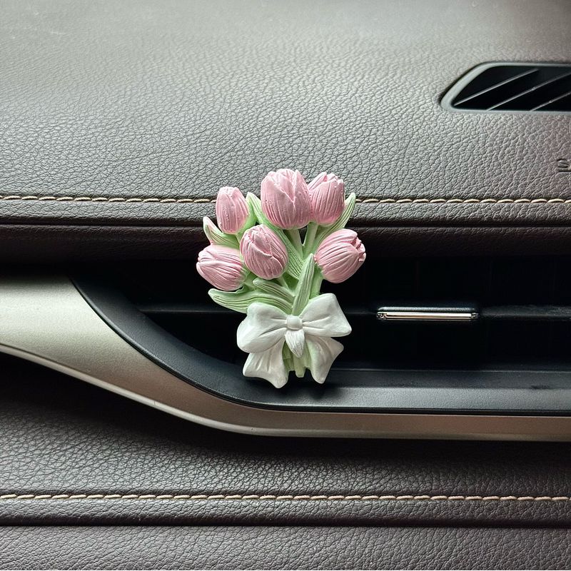 Car Interior Decorations, Car Dashboard Air Vent, Car Fragrance Diffuser, Tulip Aroma Stone Pendant, High-End Feel Pink Tulip + Free 1 Bottle of Essential Oil