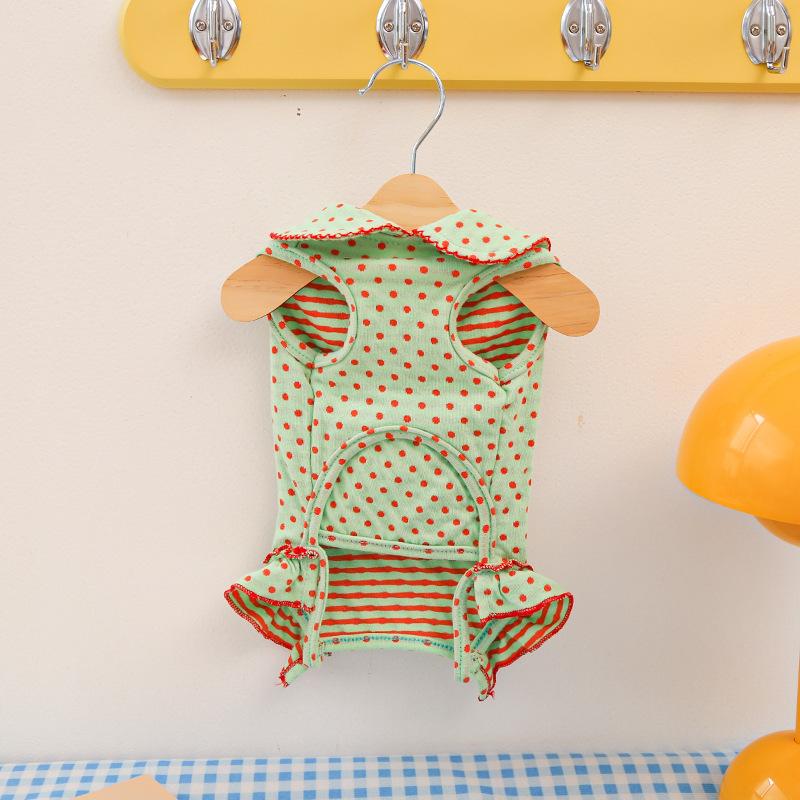 Cotton Summer and Spring Dog Polka Dot Tunic-style Pet Doll with A Collar and Four Legs. Cute Cat.