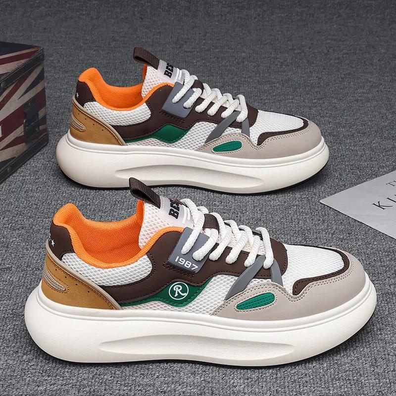 

Мужские сетчатые повседневные кроссовки Новые удобные дышащие туфли на платформе Дизайнерские мужские кроссовки на мягкой подошве Tenis Masculino 39 оранжевый